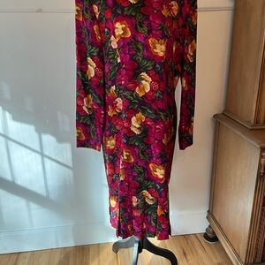 Liz Claiborne Vibrant Floral Long Sleeve Silk Dress